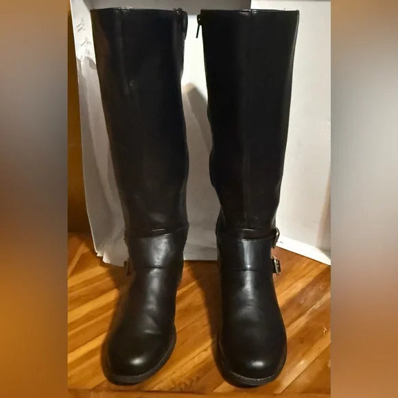 Women’s Knee High Black Leather Boots Size 10W - Picture 5 of 11